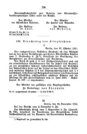 Anrechnung von Kriegsjahren : [A. Behörden und Beamte]