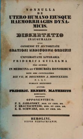 Nonnulla de utero humano eiusque haemorrhagiis dynamicis : Diss. inaug.