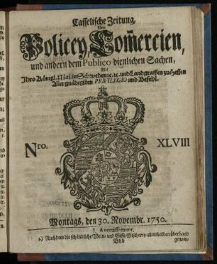 Nro. XLVIII, Montags, den 30. Novembr. 1750