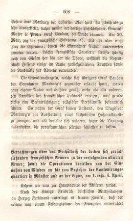 Betrachtungen über das Verhältnis der beiden sich zurückziehenden französischen Armeenzu der verfolgenden alliirten Armee; ...