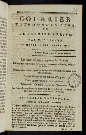 Courrier extraordinaire ou Le premier arrivé : 13. Sept. 1791