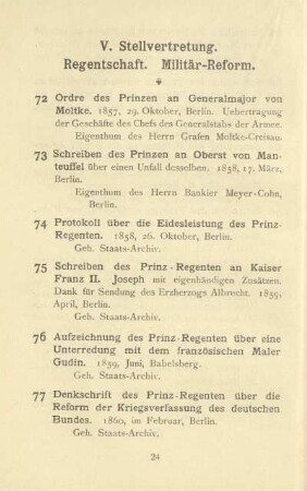 V. Stellvertretung. Regentschaft. Militär-Reform