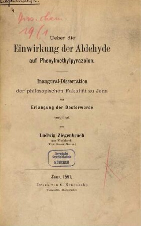 Über die Einwirkung der Aldehyde auf Phenylmethylpyrazolon
