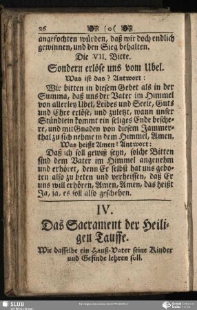 IV. Das Sakrament der Heiligen Tauffe