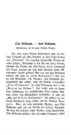 Otto Bellmann.- Carl Bellmann. (Erinnerung an ein paar seltsame Käutze)