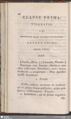 Classe Prima. Tiografia. o sia Descrizione Delle Sostanze Infiammabili