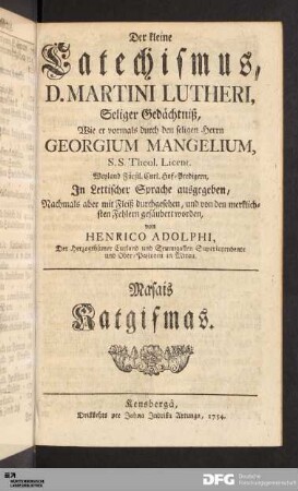 Der kleine Catechismus [...].