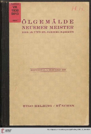 Ölgemälde neuerer Meister des 19. und 20. Jahrhunderts : 4. Dezember 1930