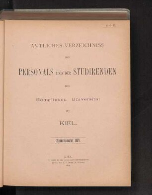 II. Amtliches Verzeichniss Des Personals Und Der Studirenden Der Königlichen Universität Zu Kiel. Sommersemester 1876.