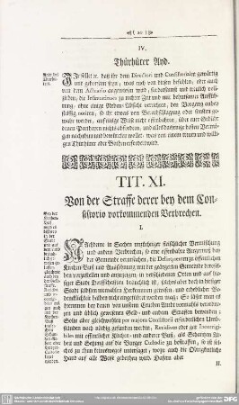 Tit. XI. Von der Straffe derer bey dem Consistorio vorkommenden Verbrechen