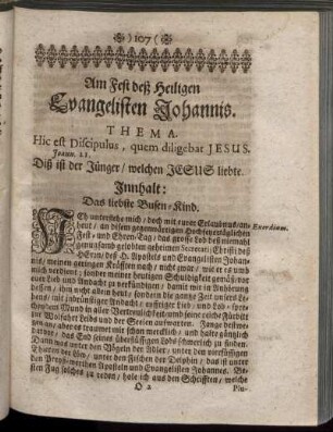 Am Fest deß Heiligen Evangelisten Johannis.