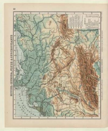 Mittel-Europa, Flusz- & Gebirgskarte