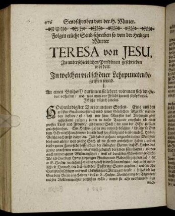 Folgen etliche Send-schreiben so von der Heiligen Mutter Teresa von Jesu [...]