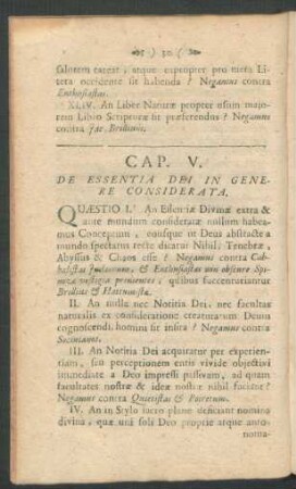 Cap V. De Essentia Dei In Genere Considerata.