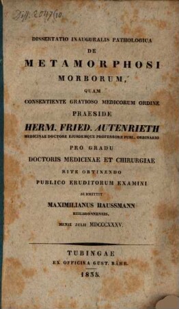 Diss. inaug. pathol. de metamorphosi morborum