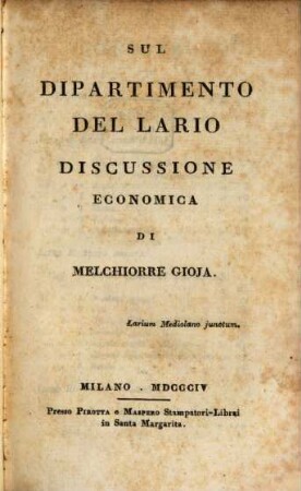 Sul dipartimento del Lario : Discussione economica