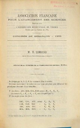 (Opuscules géométriques), [38]. Application au tétraèdre de la transformation continue