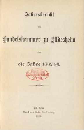 1882/83: Jahresbericht der Handelskammer zu Hildesheim