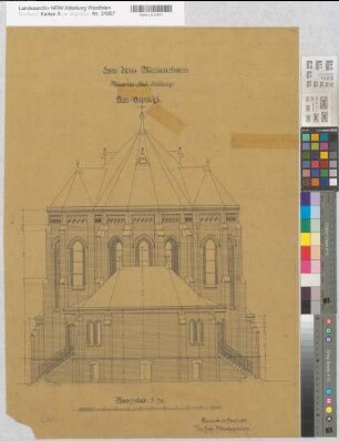 Hiltrup (Münster) Herz Jesu Missionshaus Kapelle Choransicht 1897 1 : 50 72 x 53 Zeichnung Franz Wucherpfennig, Architekt Nachlaß Wucherpfennig