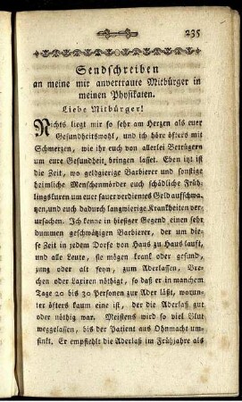 Sendschreiben an meine mir anvertraute Mitbürger in meinen Physikaten.