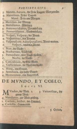 De Mundo, Et Coelo. Locus VI.