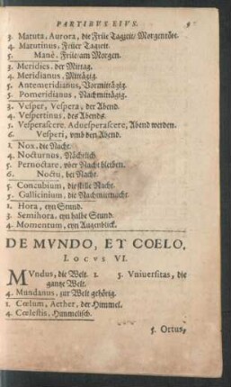 De Mundo, Et Coelo. Locus VI.