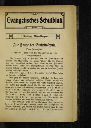 Zur Frage der Einheitsschule