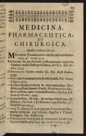 133-188, Medicina, Pharmaceutica, et Chirurgica