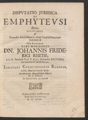 Disputatio Iuridica De Emphyteusi