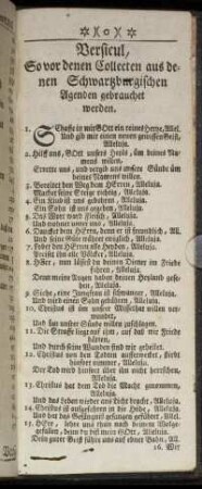 Versicul, So vor denen Collecten aus denen Schwartzburgischen Agenden gebrauchet werden.