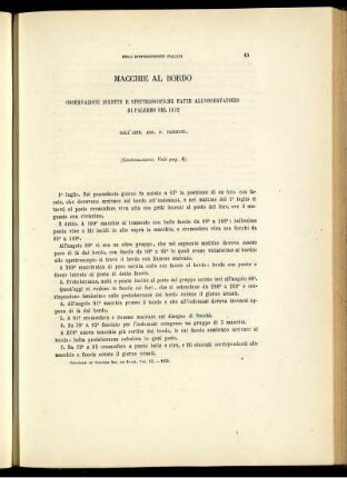 Macchie Al Bordo Osservazioni Dirette E Spettroscopiche Fatte All' Osservatorio Di Palermo Nel 1872