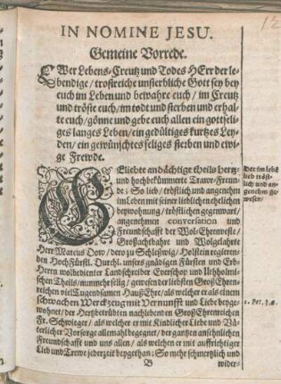 In Nomine Jesu. Gemeine Vorrede.