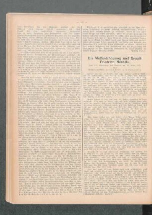 ¬Die¬ Weltanschauung und Tragik Friedrich Hebbels : zum 100. Geburtstag des Dichters am 18. März 1913