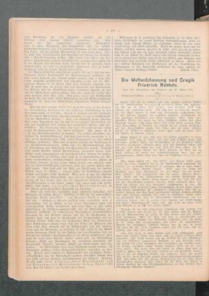 ¬Die¬ Weltanschauung und Tragik Friedrich Hebbels : zum 100. Geburtstag des Dichters am 18. März 1913