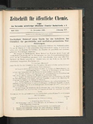 Heft XXI. 15. November 1908. XIV. Jahrgang.