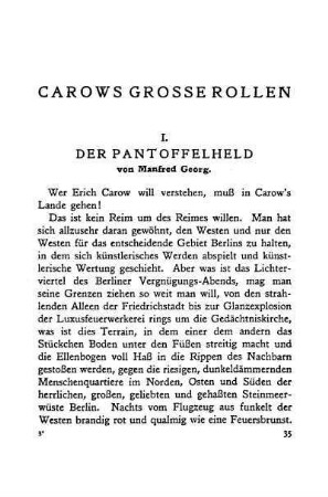I. Der Pantoffelheld. Von Manfred Georg