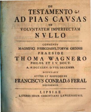 De Testamento Ad Pias Cavsas Ob Volvntatem Imperfectam Nvllo