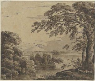 Flußlandschaft mit hohen Bäumen