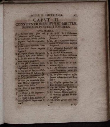 Caput II. Constitutionem Summi Militiæ Imperialis Præfecti Exhibens.