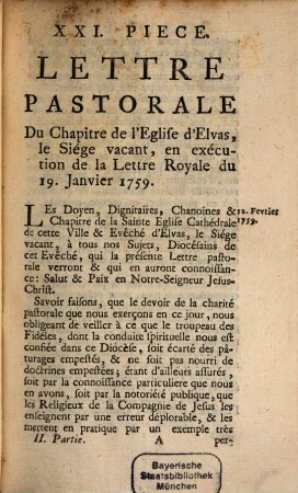 Recueil Des Decrets Apostoliques Et Des Ordonnances Du Roi De Portugal : Concernant la conduite des Jesuites dans le Paraguai &c. ; les moyens employés pour en procurer la réforme de la part du S. Siege ; l'attentat du 3. Septembre 1758. les suites de cet attentat ; la communication qui en a été faite au S. Pere: la punition des coupables &c. ..., 2