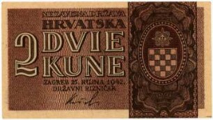 Geldschein, 2 Kuna, 25.9.1942