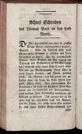 Achtes Schreiben des Thomas Boot an den Lord North.