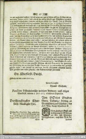 Punctirte Hildesheimische weithere Antwort, auff obiges Churfürstl. unterm 2. 9bris 1703. erlassenes Schreiben