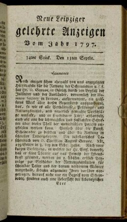 74tes Stück. Den 15ten Septbr.