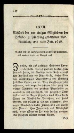 LXXII. Landtags-Abschied, vollzogen zu Zelle den 8ten Julii 1637.