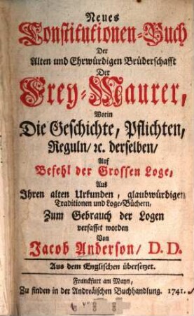 Neues Constitutionen-Buch ... der Freymaurer