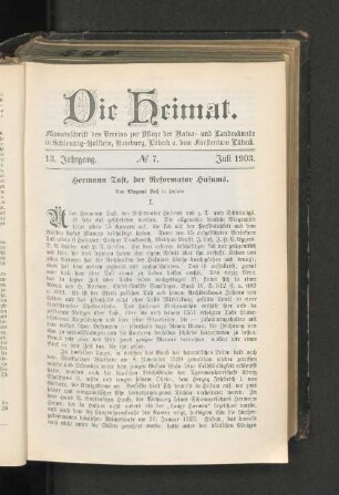 Hermann Tast, der Reformator Husums. I.