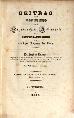 Beitrag zur Kenntniss der organischen Ueberreste des Kupfersandsteins am westlichen Abhange des Urals