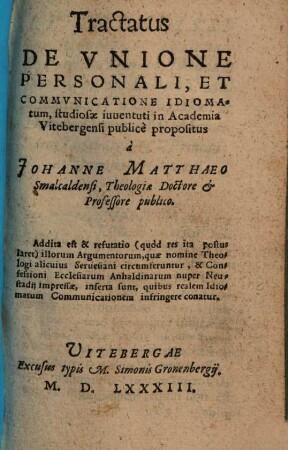 Tractatus de unione personali et communicatione idiomatum