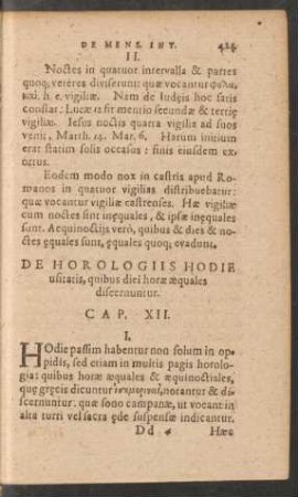 De Horologiis Hodie usitatis, quibus diei horae aequales discernuntur. Cap. XII.